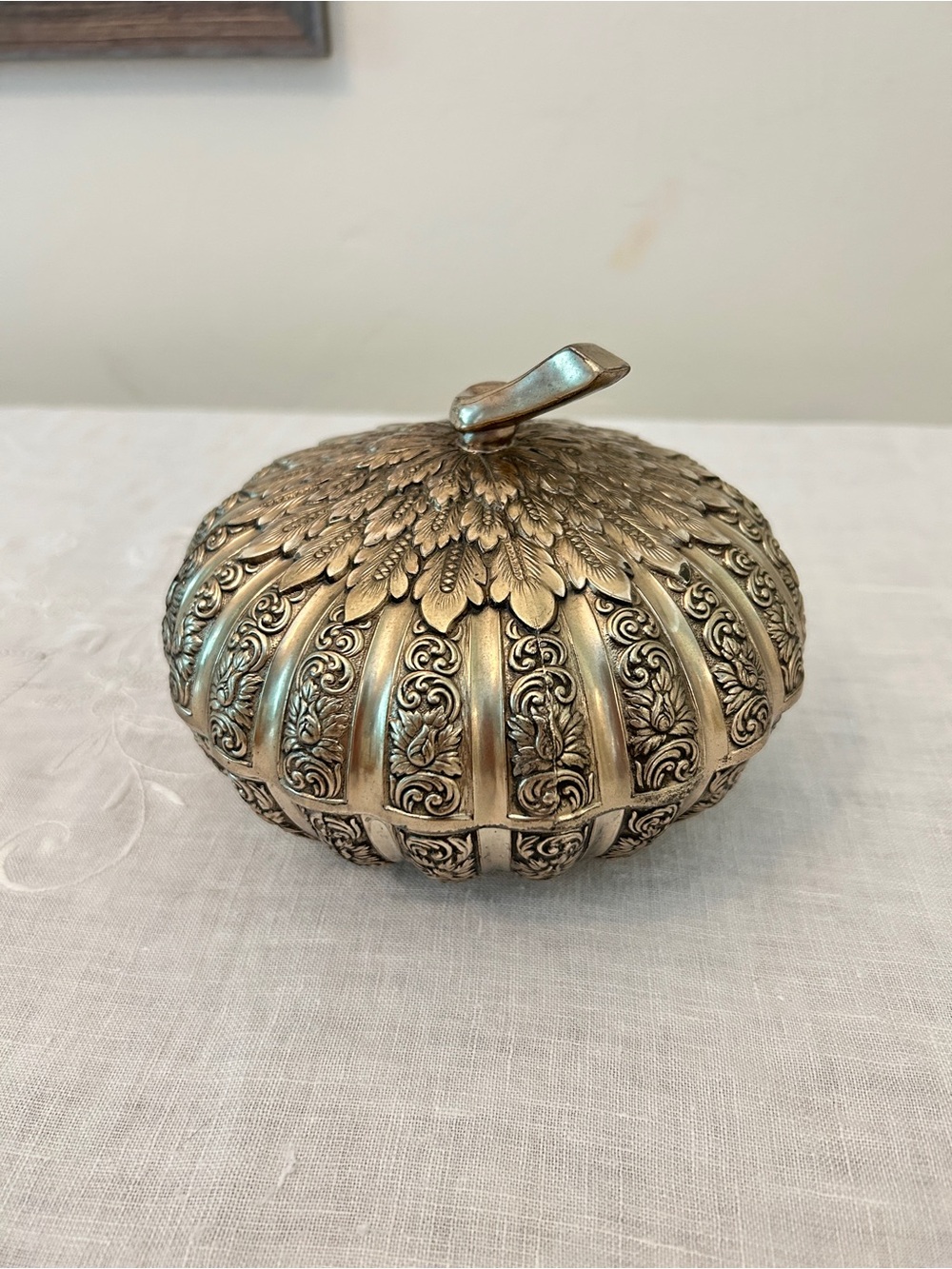 Ornate Decorative Brass Candy Dish with Lid
